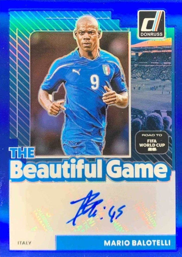 Mario Balotelli The Beautiful Game Autographs Blue Parallel 2025-26 Donruss Panini Road to FIFA World Cup