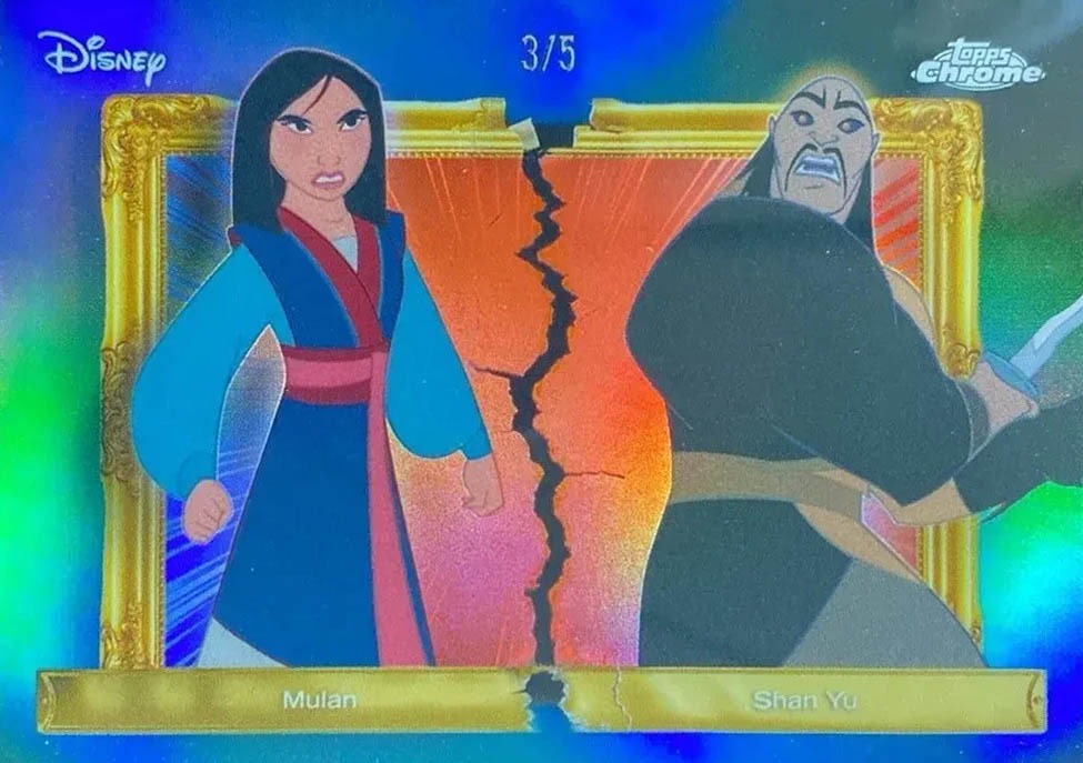 Mulan & Shan Yu Family First Rivals Variation Red Refractor 2026 Topps Disney Neon