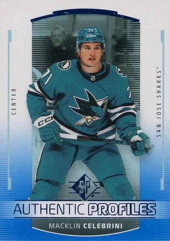 Macklin Celebrini Authentic Profiles Blue Parallel 2025-26 Upper Deck SP Hockey